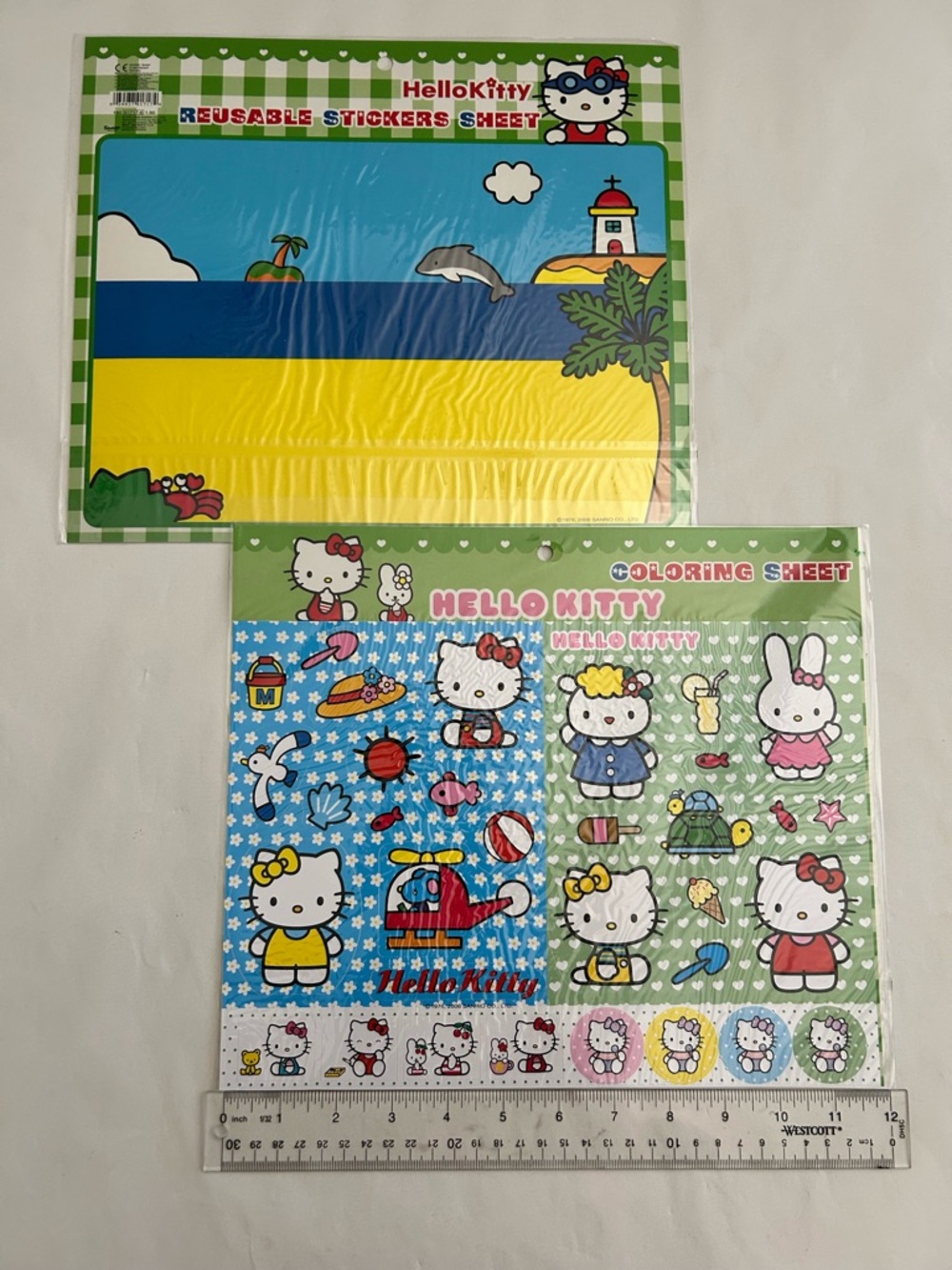 Hello Kitty Stickers & Coloring Sheet Reusable Activity Sanrio 2006 (2 PCs)